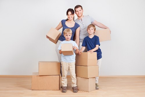 Moving team assessing safety before unloading items