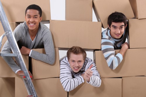 Furniture and packed boxes prepared for a home move in Crayford