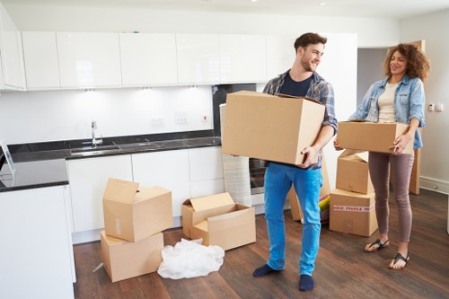 Packing and moving boxes ready for removals van transport