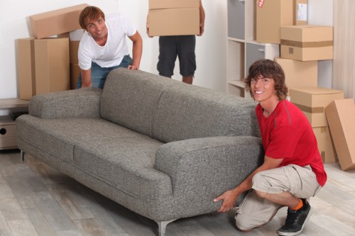 Packed boxes and furniture ready for removals in Crayford