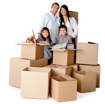 Packed boxes and furniture ready for local removals